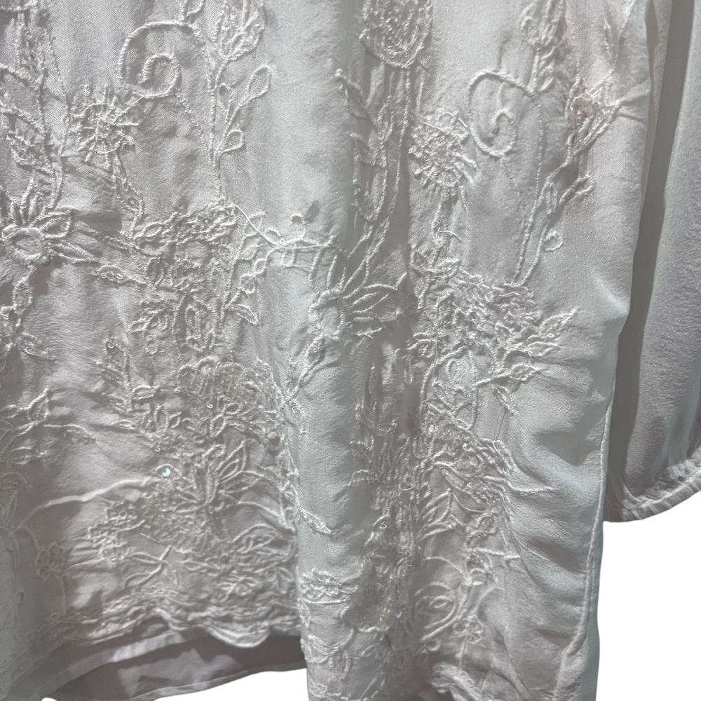 J Peterman White Silk Tunic Blouse Floral Embroidered Victorian Sequins Size 6 - Picture 4 of 9